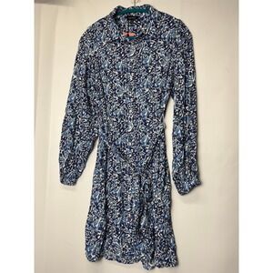 Well Worn Women's Medium Blue‎ Floral Print Long Sleeve Shirt Dress Classic Belt